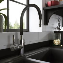 Baterie de bucatarie, Ferro, Zumba, cu pipa flexibila negru