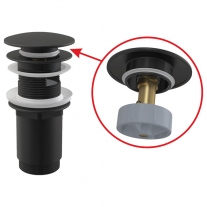 Ventil pentru lavoar cu preaplin, AlcaPlast, cu click-clack si dop mare, negru-mat
