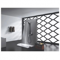 Panel de dus, Nero-Lux, Mediterraneo, cu dus mobil si mixer termostatic, 112 x 13 cm, negru