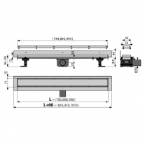 Set rigola de dus cu capac faiantabil, AlcaPlast, APZ23-DOUBLE9 FIT AND GO WALL, 75 cm