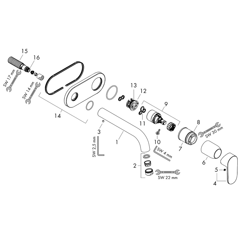 Baterie lavoar, Hansgrohe, Vernis Blend, pipa 205 mm, montaj pe perete, crom