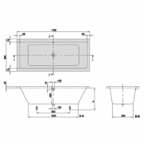 Cada dreptunghiulara Villeroy & Boch, Targa Plus Duo, 180 x 80 cm, alb alpin