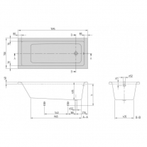 Cada dreptunghiulara Villeroy & Boch, Targa Plus Solo, 160 x 70 cm, alb alpin