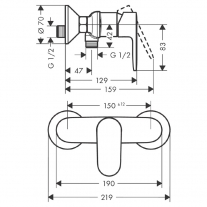 Baterie de dus Hansgrohe, Vernis Blend, crom