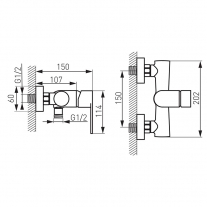 Baterie de dus Ferro, Algeo, cu montaj pe perete, crom