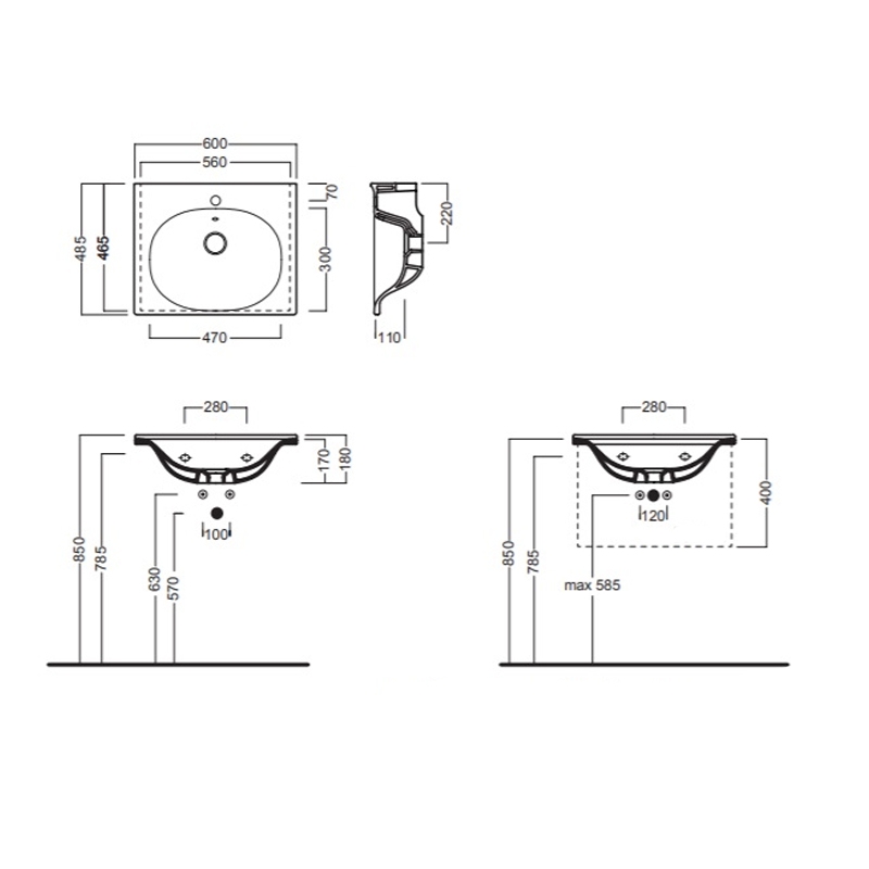 Lavoar suspendat dreptunghiular, Hatria, Le Fiabe, 60 cm, alb
