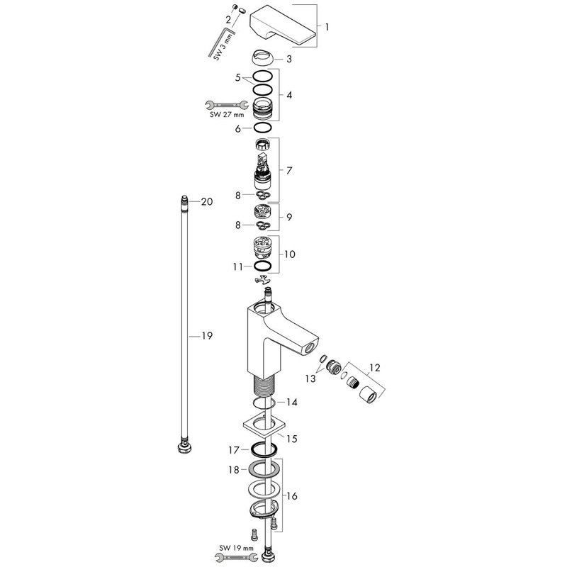 Baterie bideu cu ventil click-clack, Hansgrohe, Metropol, bronz periat