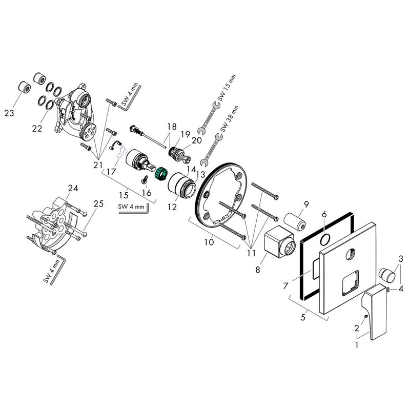 Baterie cada - dus incastrata, Hansgrohe, Metropol, auriu lucios