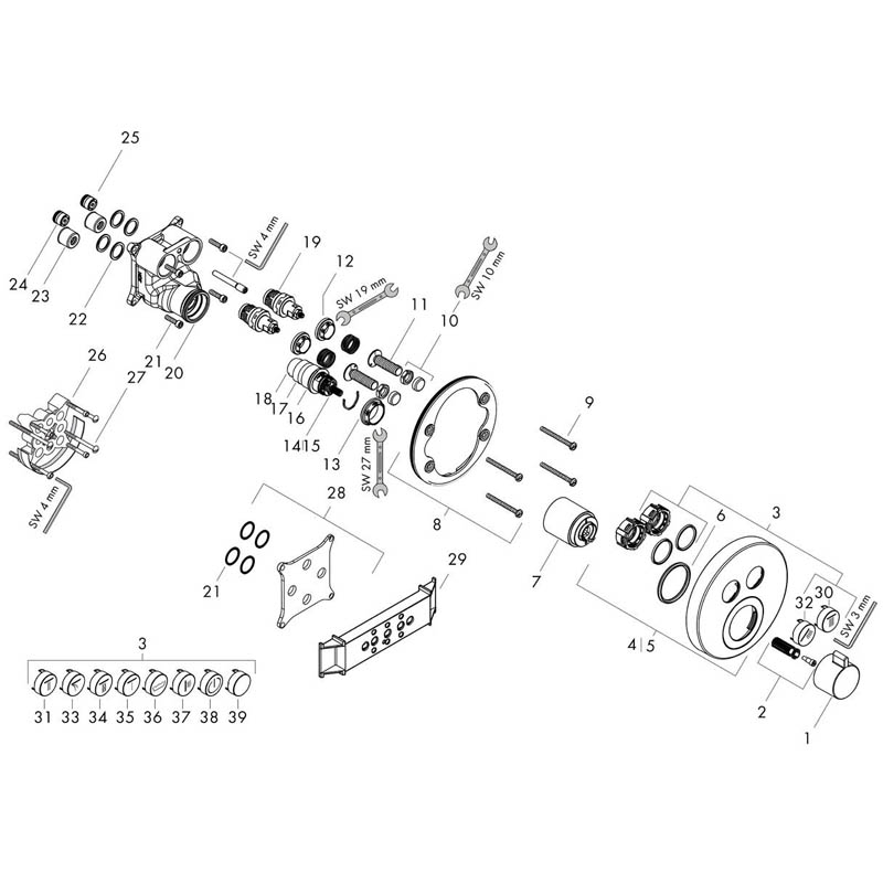 Baterie dus termostatata, Hansgrohe, ShowerSelect S, bronz periat