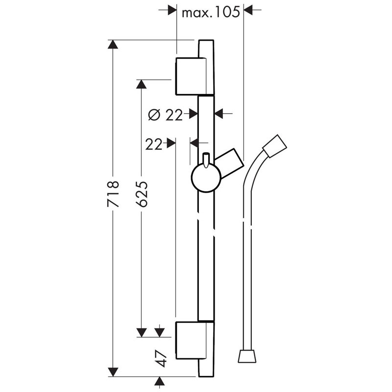 Bara de dus, Hansgrohe, Unica S Puro, cu furtun, 65 cm, bronz periat