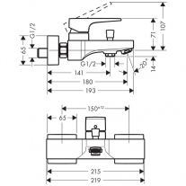 Baterie cada - dus, Hansgrohe, Metropol, bronz periat