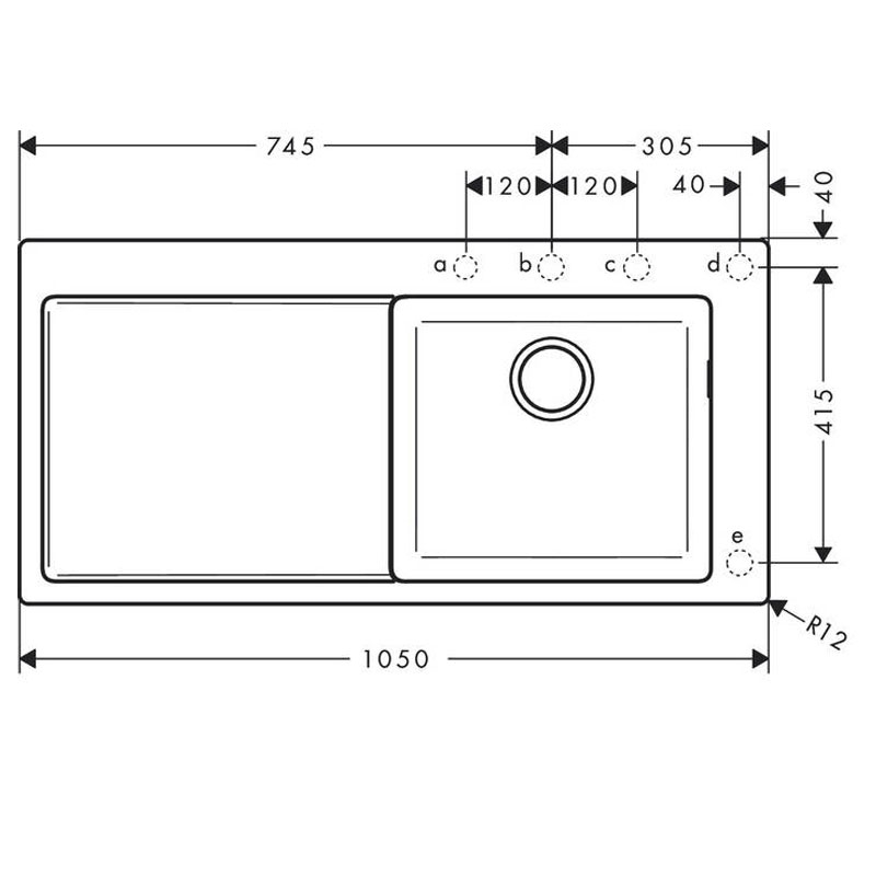 Chiuveta de bucatarie Hansgrohe, SilicaTec, 1 cuva cu picurator, 105x51 cm, negru grafit