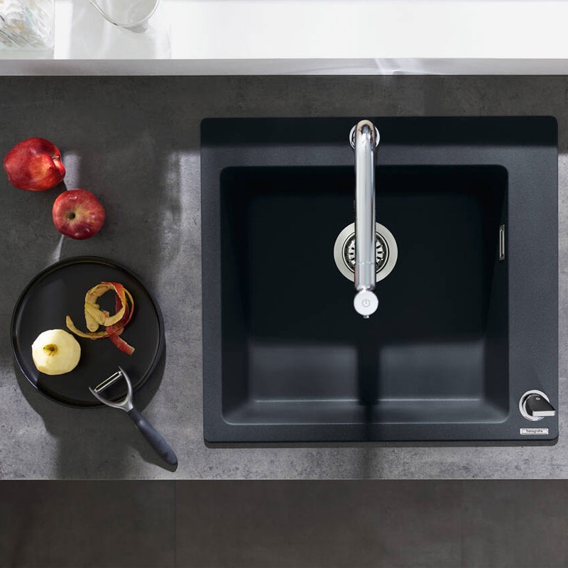 Chiuveta de bucatarie Hansgrohe, SilicaTec, 1 cuva, 56x51 cm, negru grafit
