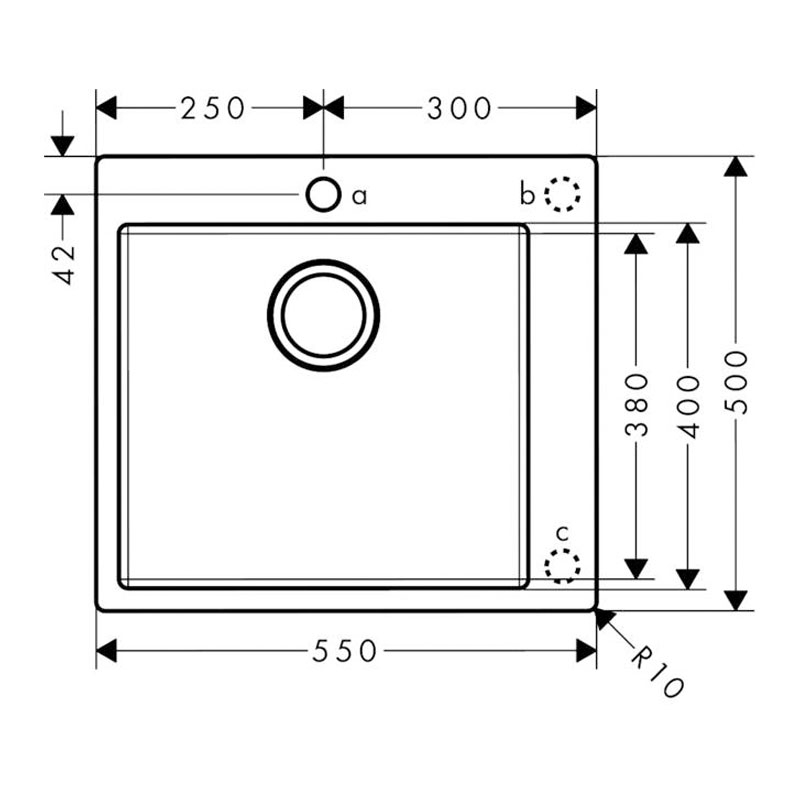 Chiuveta de bucatarie Hansgrohe, 1 cuva, 55x50 cm, inox