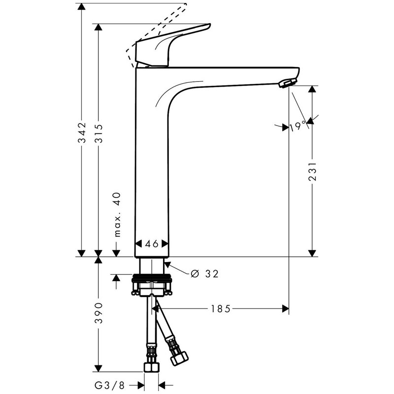 Baterie inalta pentru lavoar, Hansgrohe, Focus 230, fara ventil, crom