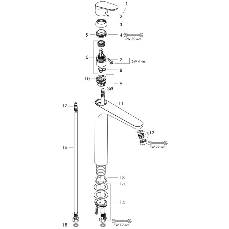 Baterie inalta pentru lavoar, Hansgrohe, Focus 230, fara ventil, crom