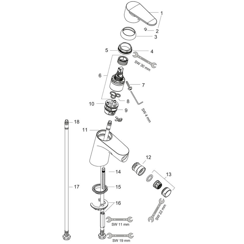 Baterie bideu, Hansgrohe, Focus, cu ventil click-clack, crom