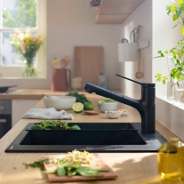 Chiuveta de bucatarie Hansgrohe, SilicaTec, 1 cuva, 56x51 cm, negru grafit