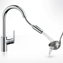 Baterie de bucatarie, Hansgrohe, Focus M41 240, monocomanda cu pipa extractibila, crom