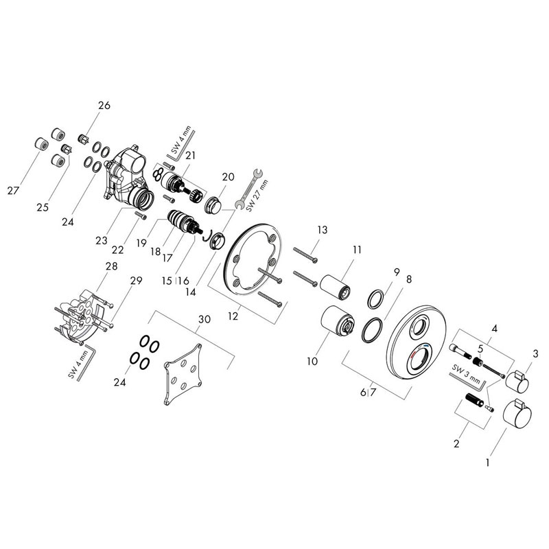 Baterie dus termostatata, Hansgrohe, Ecostat S, alb mat
