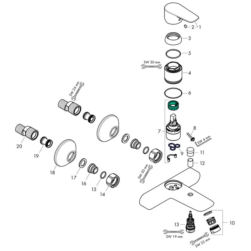 Baterie cada-dus Hansgrohe, Talis E, alb mat