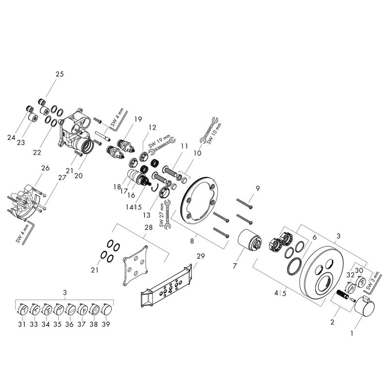 Baterie dus termostatata, Hansgrohe, ShowerSelect S, alb mat