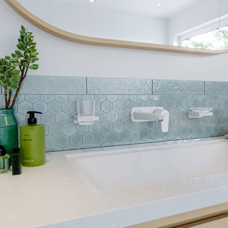 Baterie lavoar Hansgrohe, Talis E, montaj pe perete, 22.5 cm, alb mat
