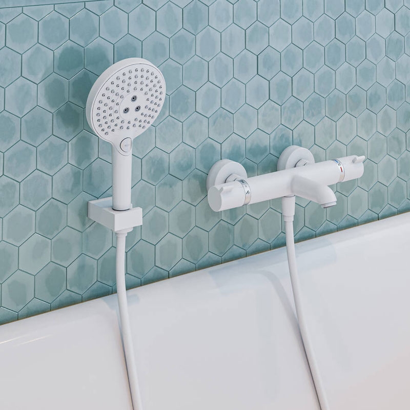 Baterie cada-dus termostatata, Hansgrohe, Ecostat Comfort, alb mat