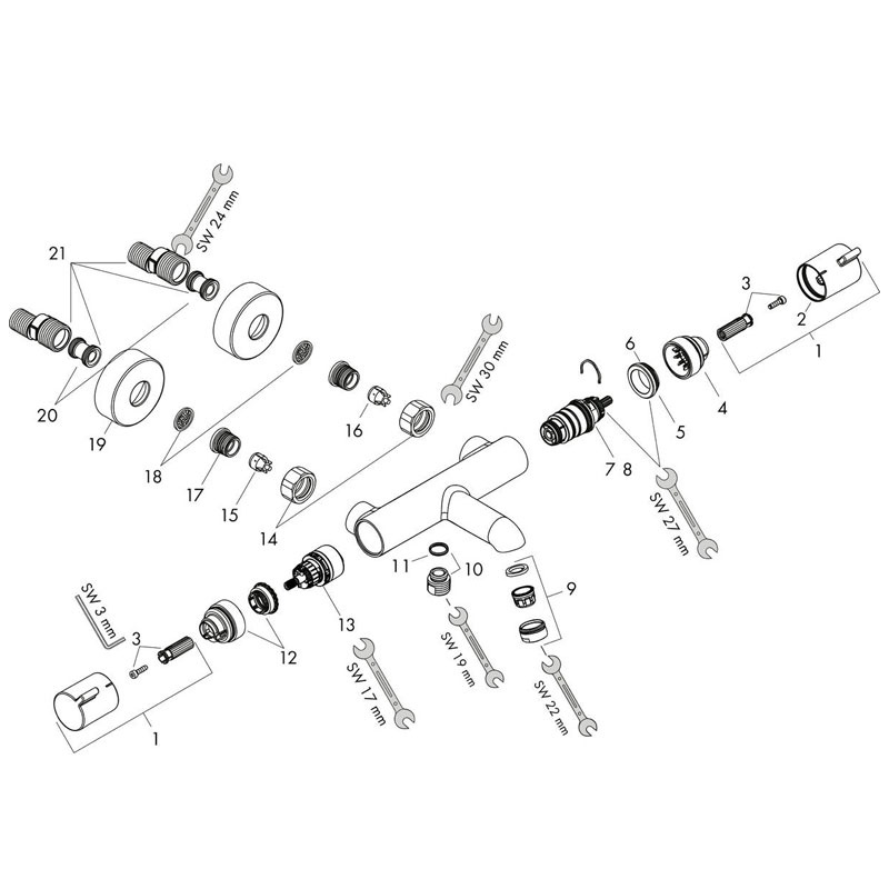 Baterie cada-dus termostatata, Hansgrohe, Ecostat Comfort, alb mat