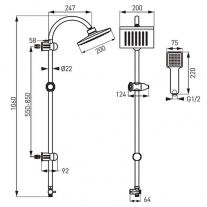 Set coloana de dus, Ferro, Squerto Black, cu para si palarie, patrata, negru mat