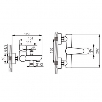 Baterie cada - dus, Ferro, Algeo Black, negru mat