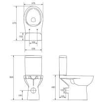 Set vas WC stativ, Cersanit, Etiuda, cu rezervor, pentru persoanele cu dizabilitati, alb