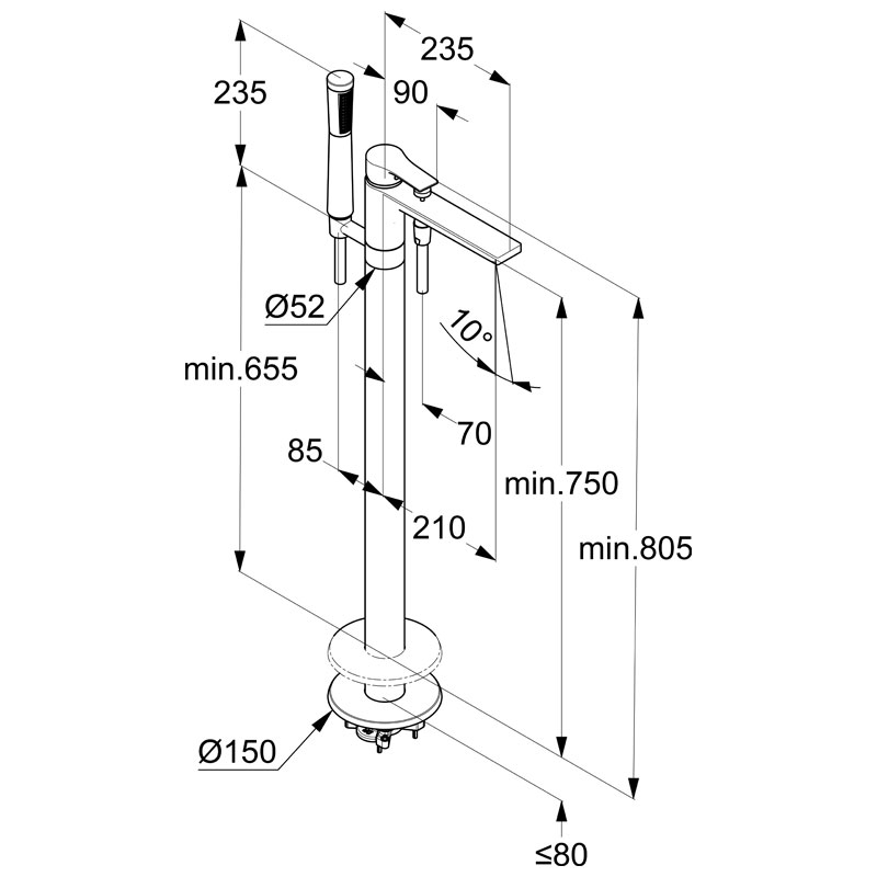 Baterie de cada, Kludi, Zenta SL, pentru cazile freestanding, crom