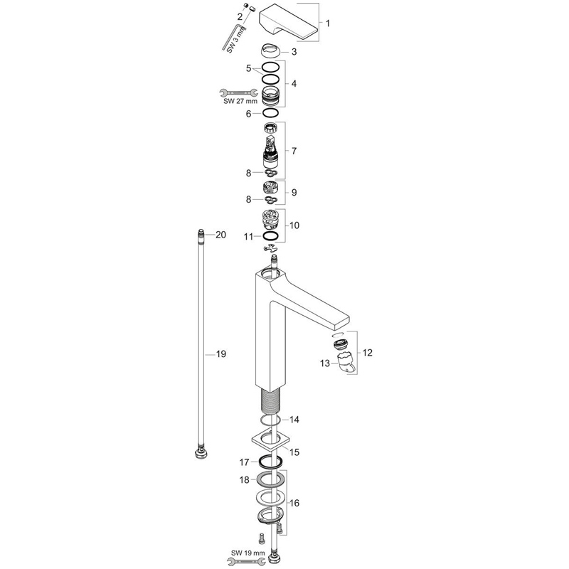 Baterie lavoar cu ventil, Hansgrohe, Metropol 260, negru mat
