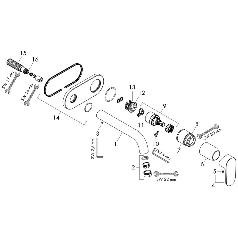 Baterie lavoar Hansgrohe, Vernis Blend, pipa 205 mm, montaj pe perete, negru mat