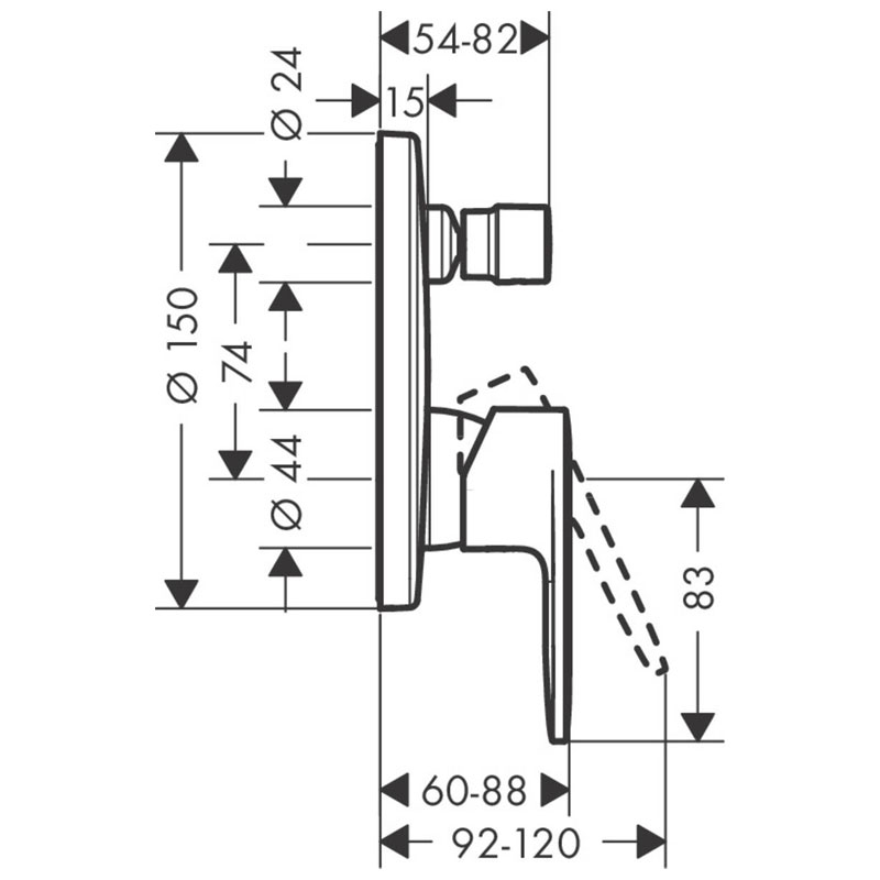 Baterie cada - dus, Hansgrohe, Vernis Blend, parte vizibila, negru mat