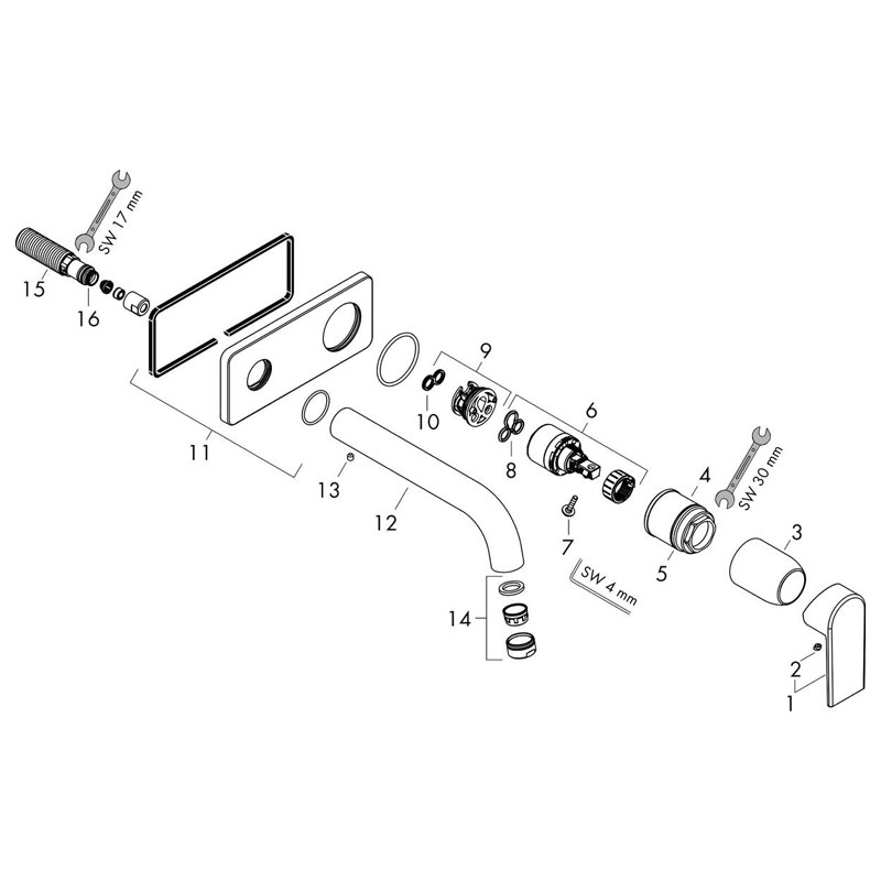 Baterie lavoar Hansgrohe, Vernis Shape, pipa 205 mm, montaj pe perete, negru mat