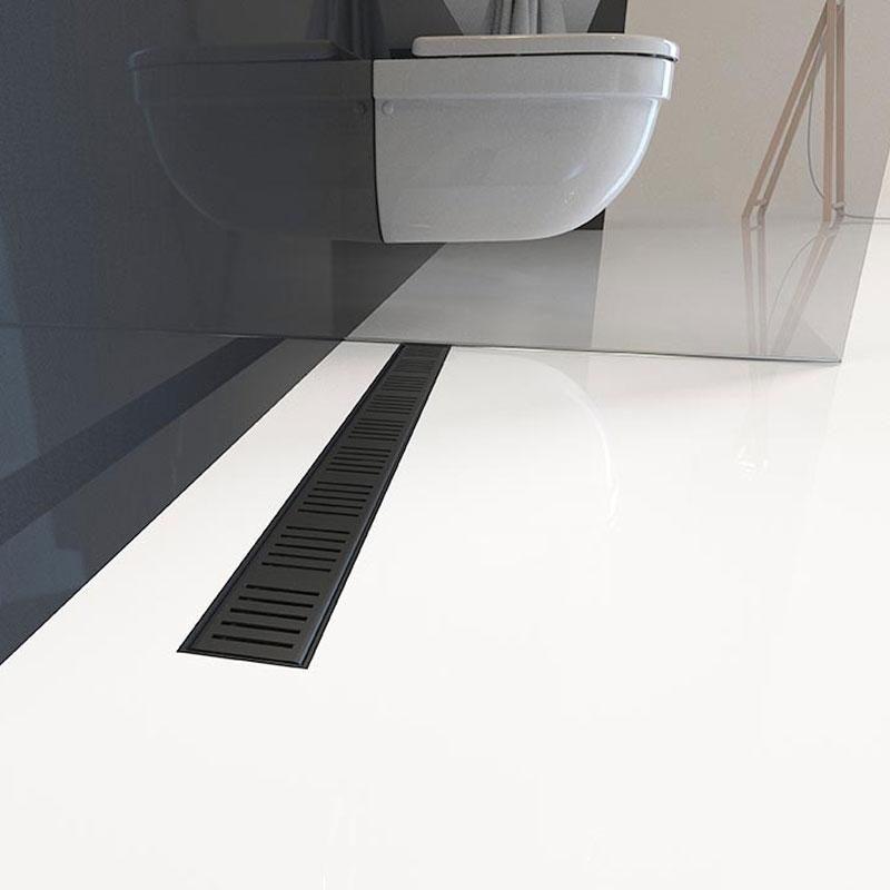 Set rigola de dus, Alcadrain, Simple, cu capac, 95 cm, negru mat