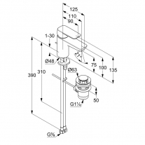 Set baterie lavoar si baterie cada Kludi, Pure & Style, cu set de dus Logo 1S, crom