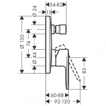 Baterie cada - dus, Hansgrohe, Vernis Blend, parte vizibila, negru mat