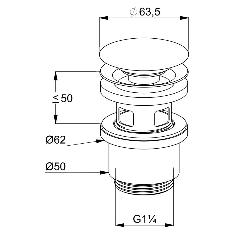 Ventil click-clack, Kludi, cu preaplin, capac mare, crom