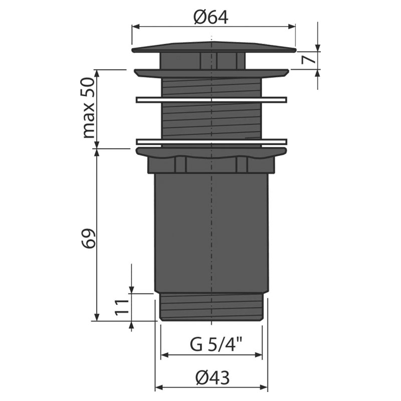 Ventil click-clack, Alcadrain, fara preplin, capac mare, negru mat