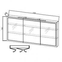 Dulap cu oglinda, 3 usi, iluminare LED, Kolpasan, Blanche, 145 cm, alb
