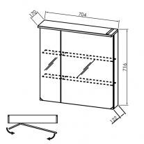Dulap cu oglinda, Kolpasan, Tara, cu 2 usi, iluminare LED, 70 cm, alb mat