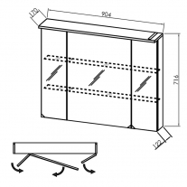Dulap cu oglinda, Kolpasan, Tara, cu 3 usi, iluminare LED, 90 cm, alb mat