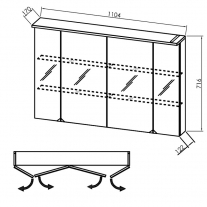 Dulap cu oglinda, Kolpasan, Tara, cu 4 usi, iluminare LED, 110 cm, alb mat