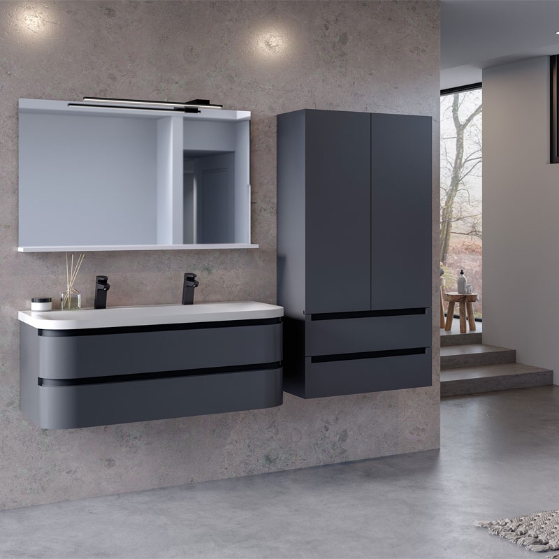 Dulap inalt suspendat, Kolpasan, Vittoria, cu 2 usi si 2 sertare, gri inchis