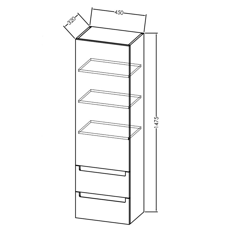 Dulap inalt suspendat, Kolpasan, Vittoria, cu 1 usa si 2 sertare, alb