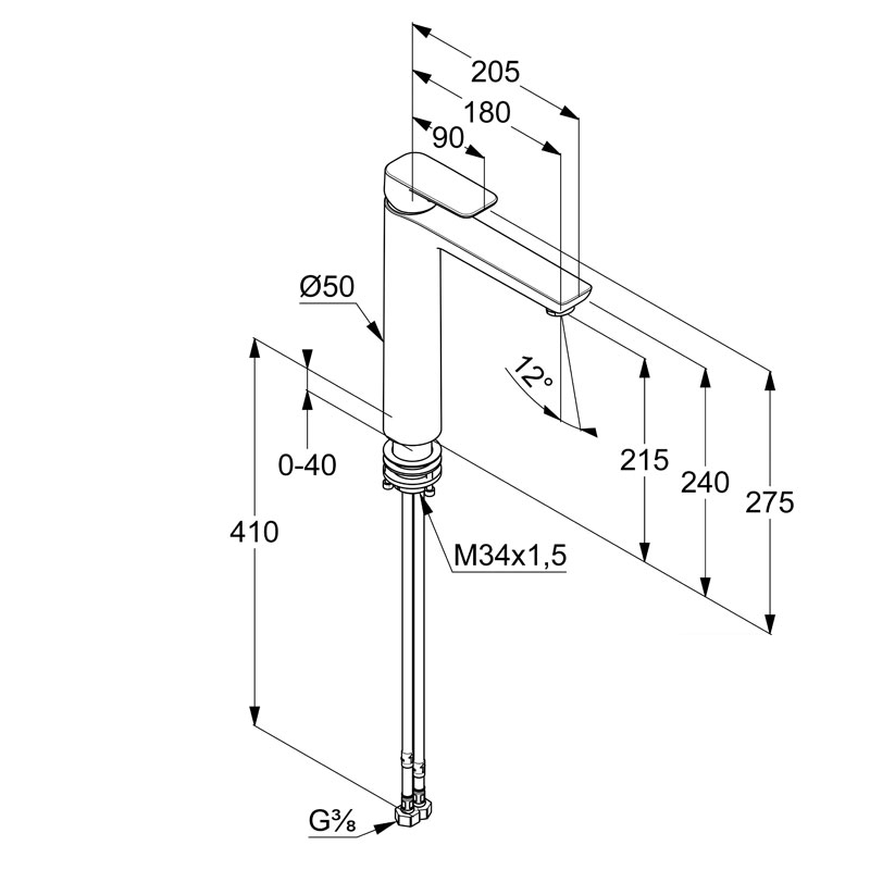 Baterie inalta lavoar, Kludi, Pure & Style, fara ventil, negru mat