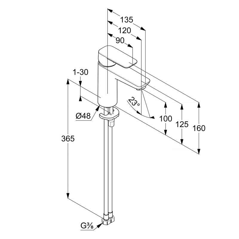 Baterie lavoar Kludi, Pure & Style, fara ventil, negru mat